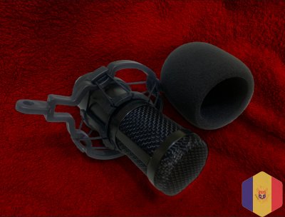 Микрофон с регулируемой подставкой, антивибрационным креплением и поп-фильтром - streaming/podcast