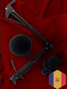 Микрофон с регулируемой подставкой, антивибрационным креплением и поп-фильтром - streaming/podcast