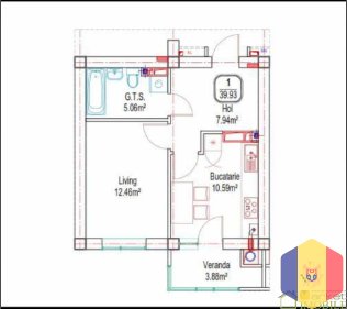 Ap. cu o odaie in bloc nou, 40 m2, Dumbrava, str. Durlești 10